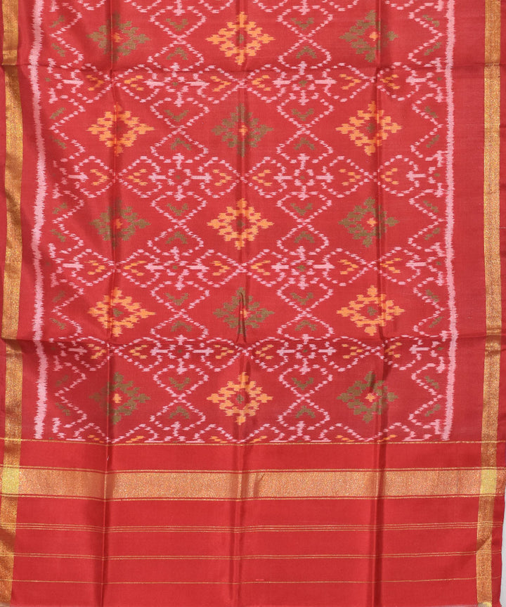 Bright red handwoven patola silk stole