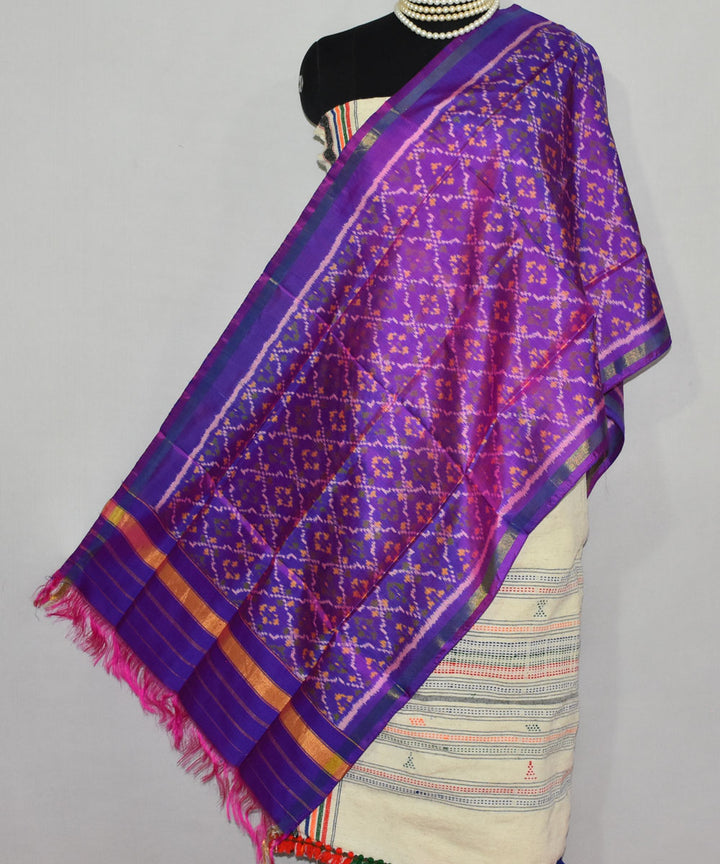 Purple hand woven patola silk stole