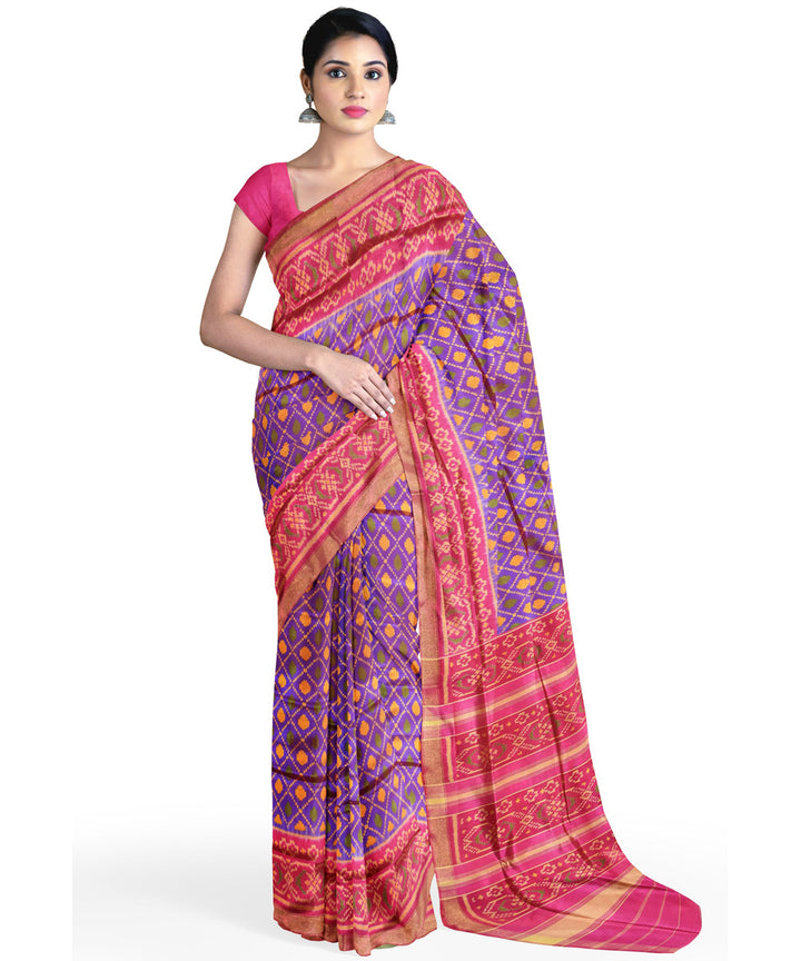 Purple pink handwoven patola silk saree