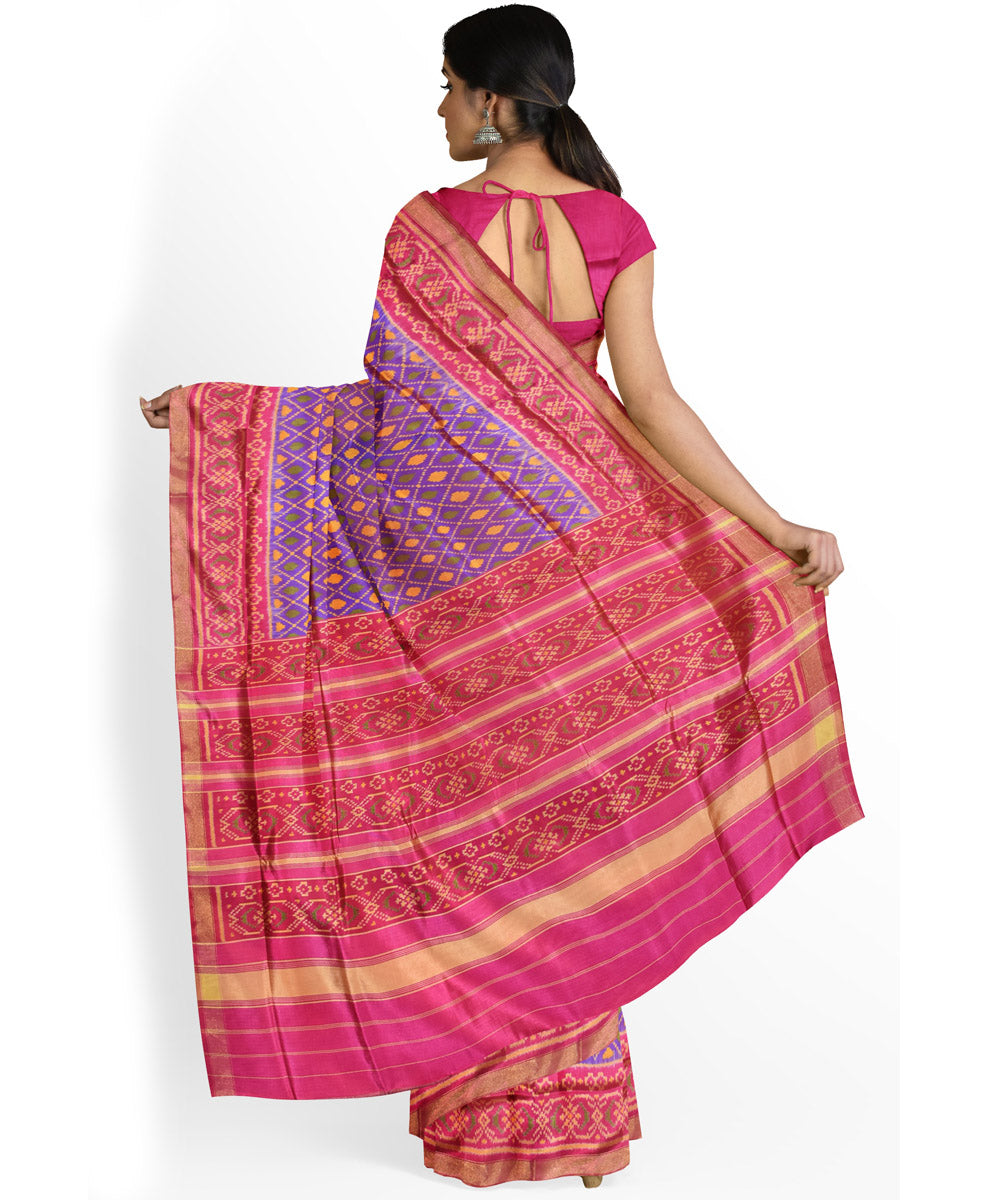 Purple pink handwoven patola silk saree