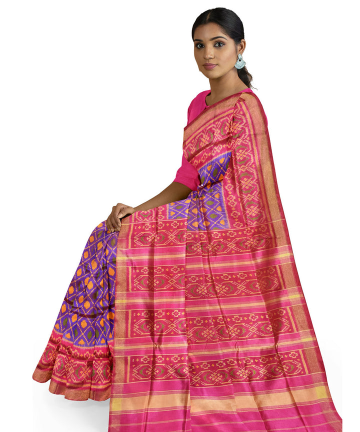 Purple pink handwoven patola silk saree