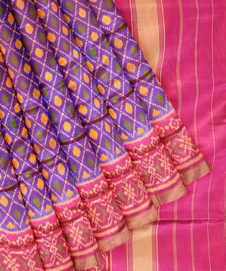 Purple pink handwoven patola silk saree