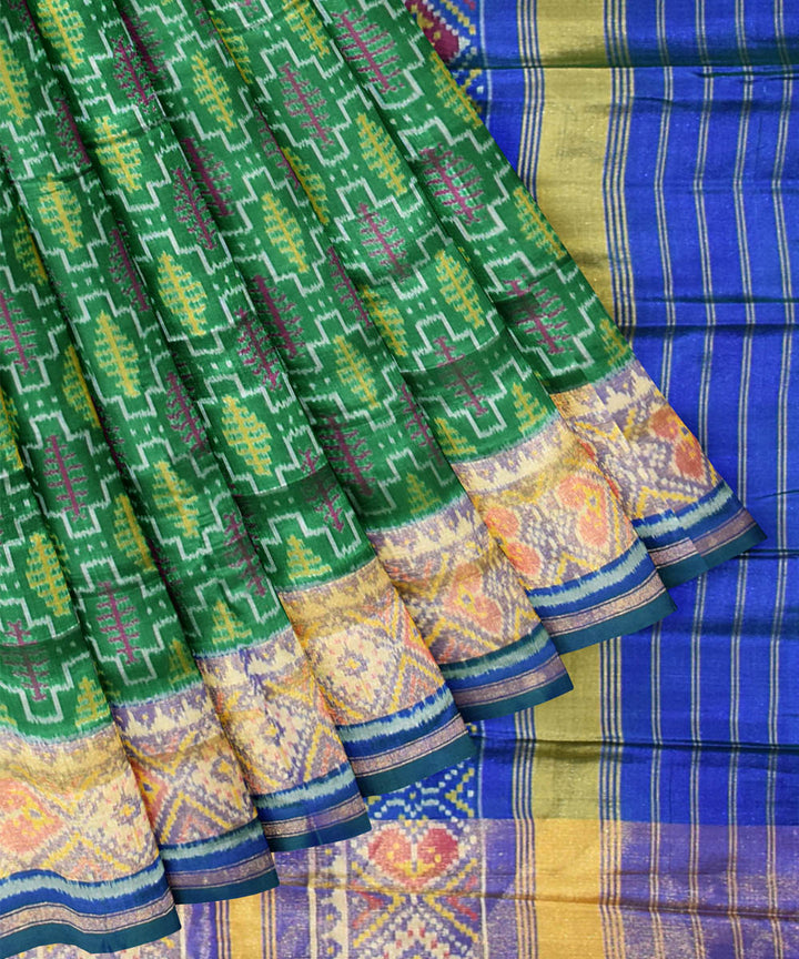 Dark green blue handwoven patola silk saree