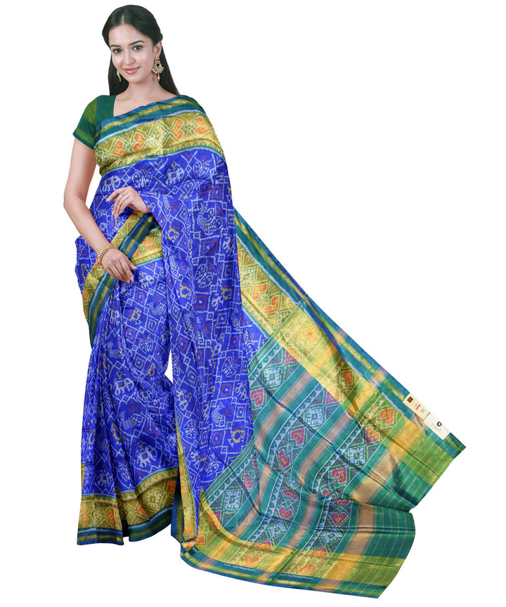 Sky blue green handwoven patola silk saree