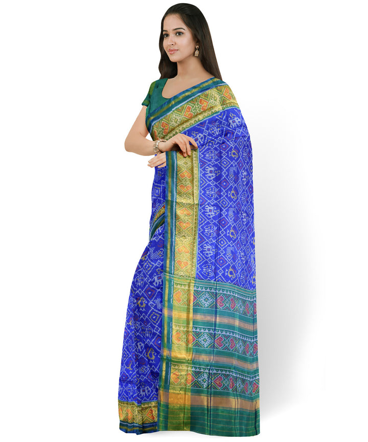 Sky blue green handwoven patola silk saree