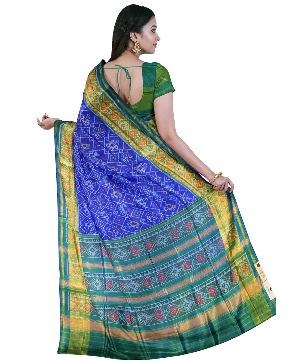 Sky blue green handwoven patola silk saree