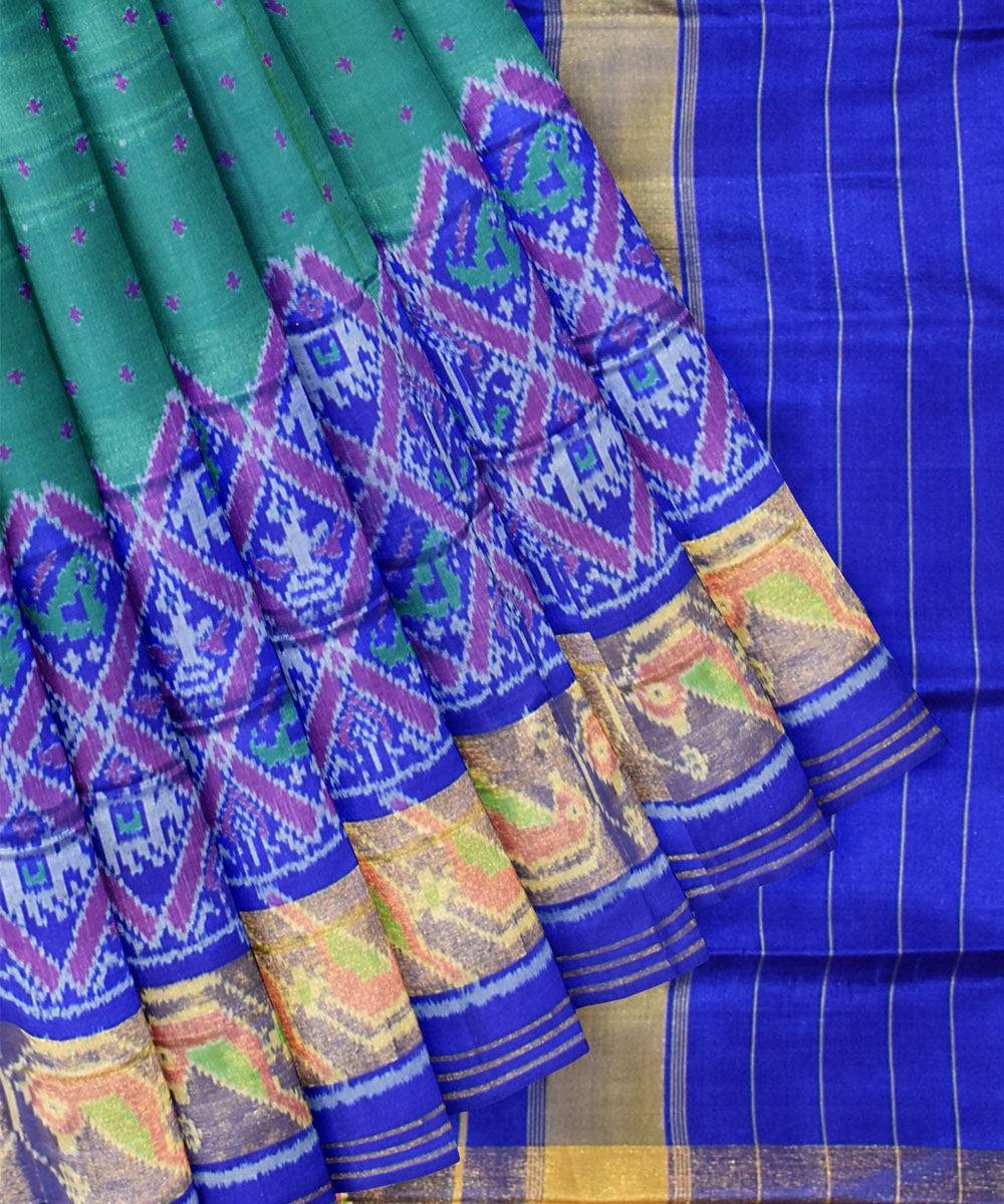 Teal green blue handwoven patola silk saree