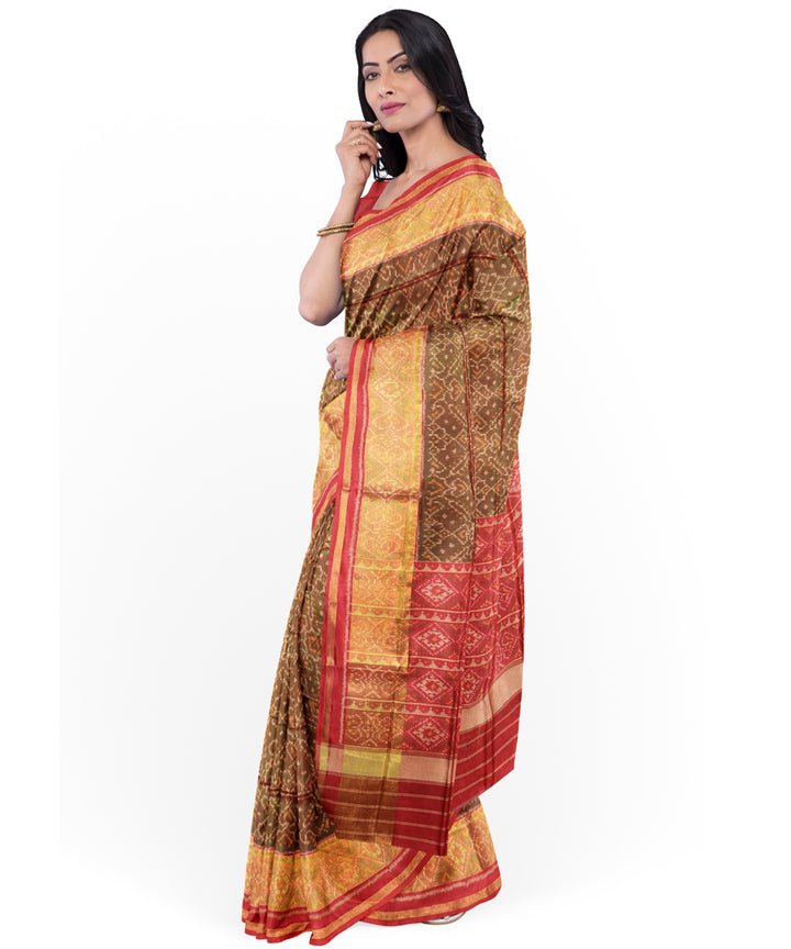 Brown red handwoven patola silk saree