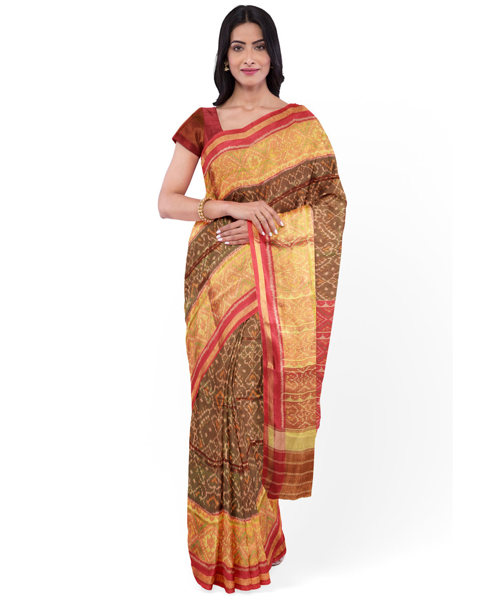 Brown red handwoven patola silk saree