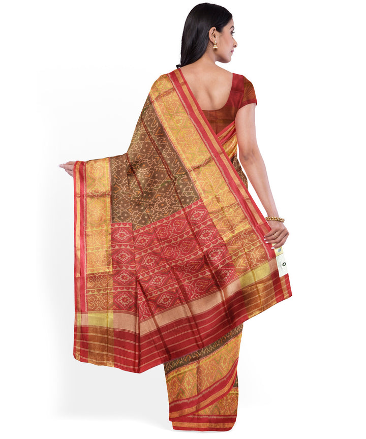 Brown red handwoven patola silk saree