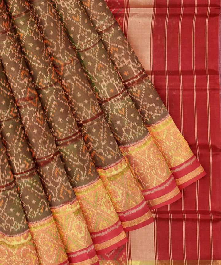 Brown red handwoven patola silk saree