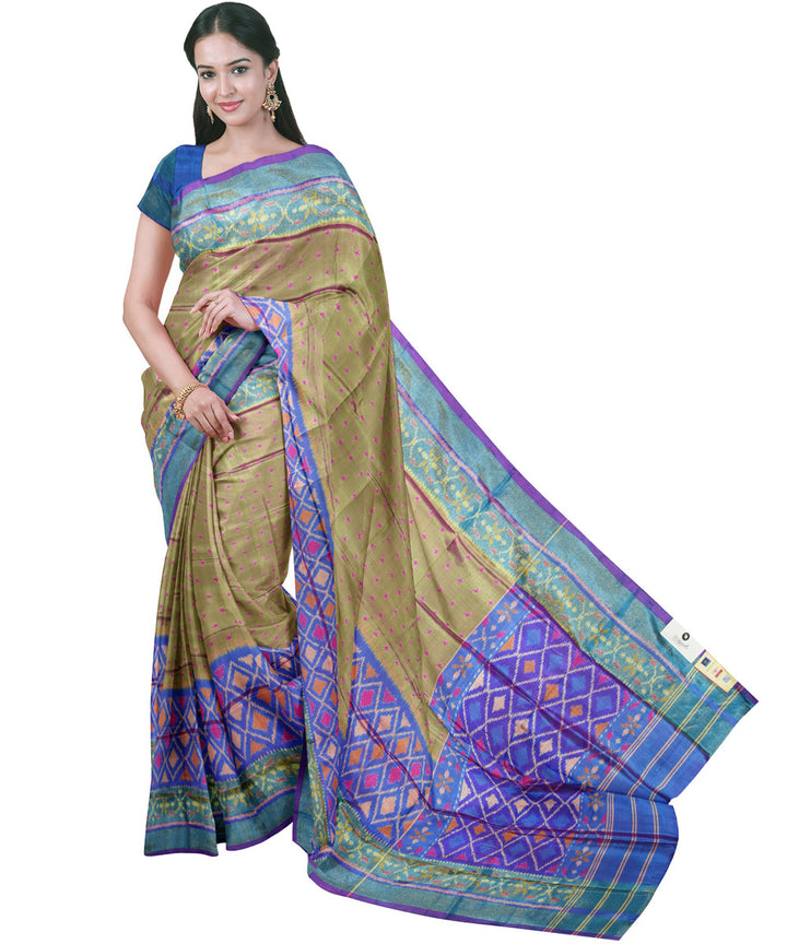 Mustard blue handwoven patola silk saree