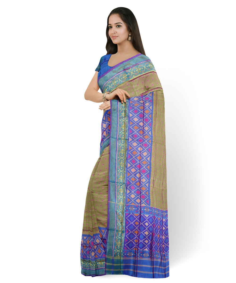 Mustard blue handwoven patola silk saree