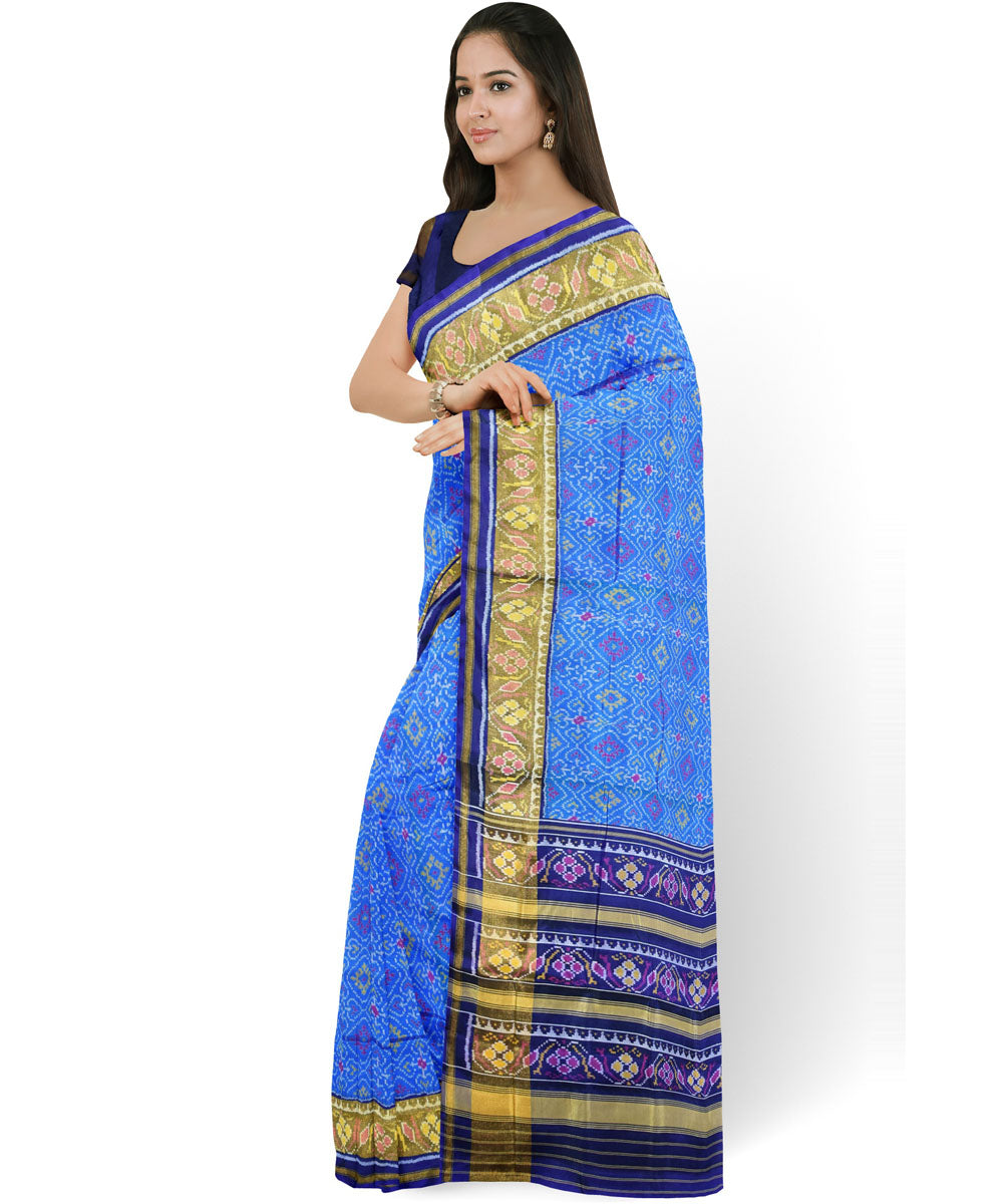 Sky blue handwoven patola silk saree