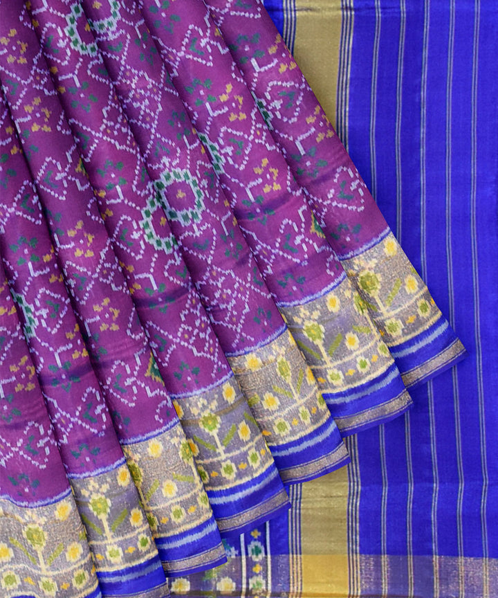 Purple blue handwoven patola silk saree