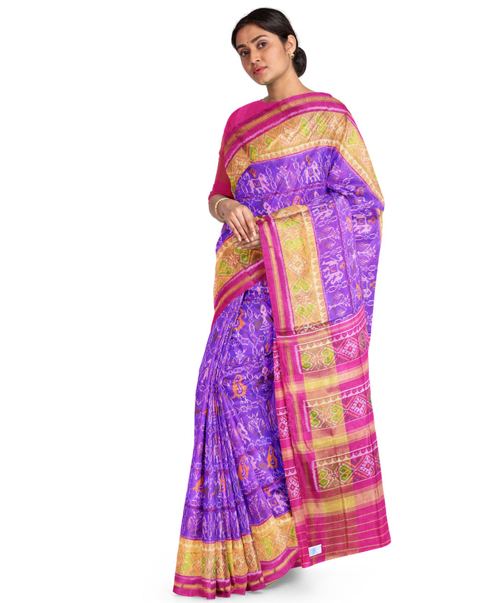 Purple pink hand woven patola silk saree