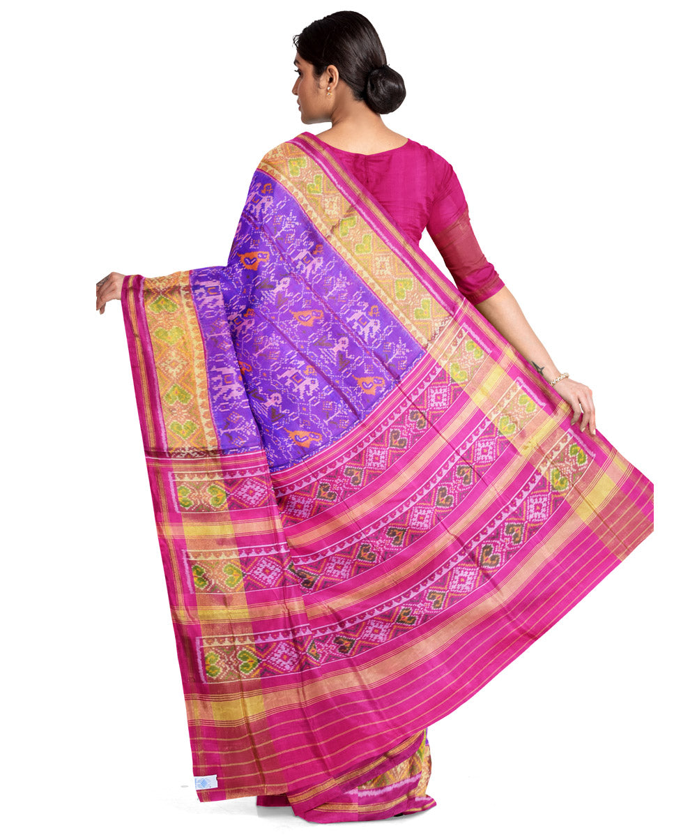 Purple pink hand woven patola silk saree