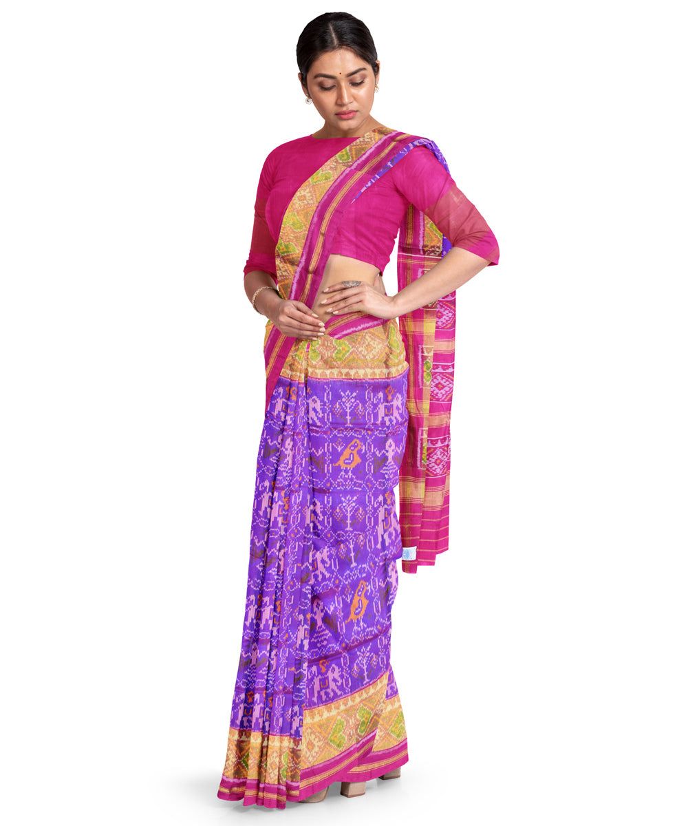 Purple pink hand woven patola silk saree