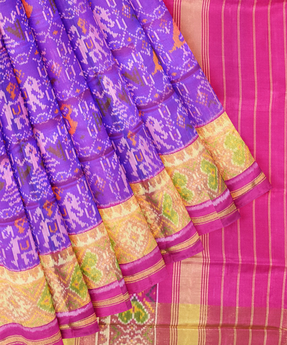 Purple pink hand woven patola silk saree