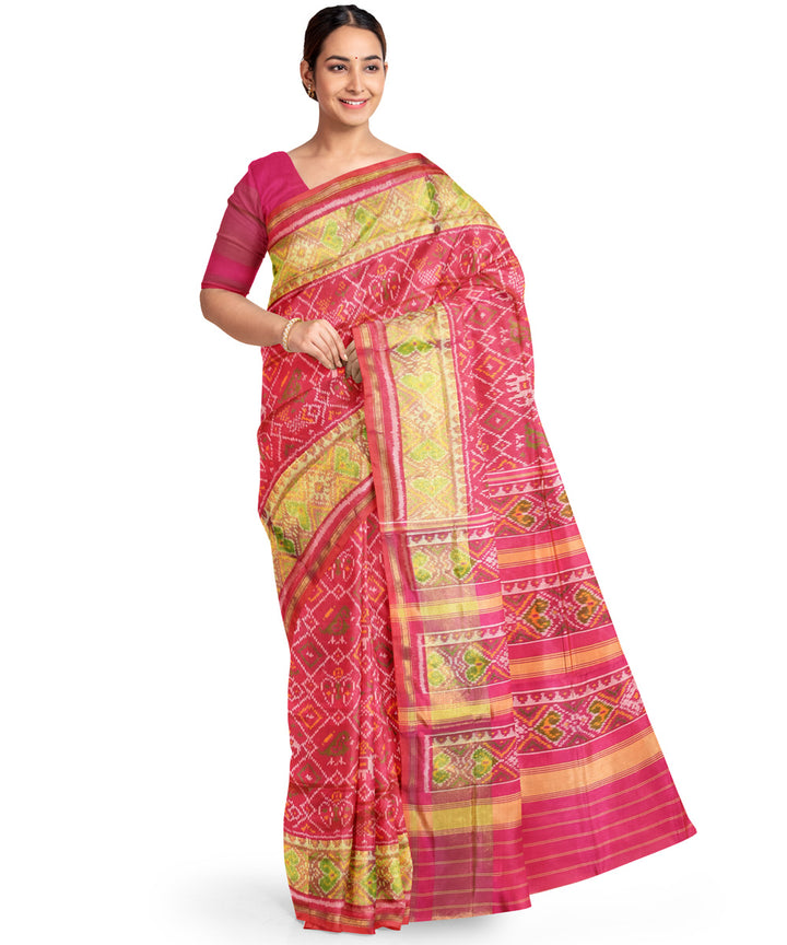 Pink hand loom patola silk saree