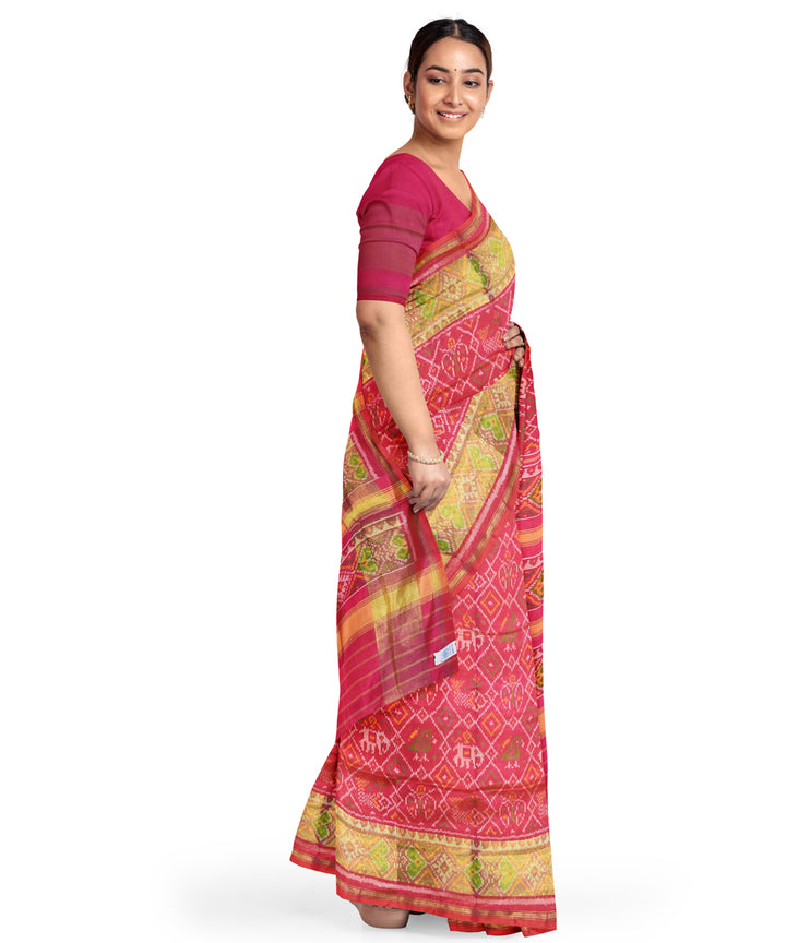 Pink hand loom patola silk saree