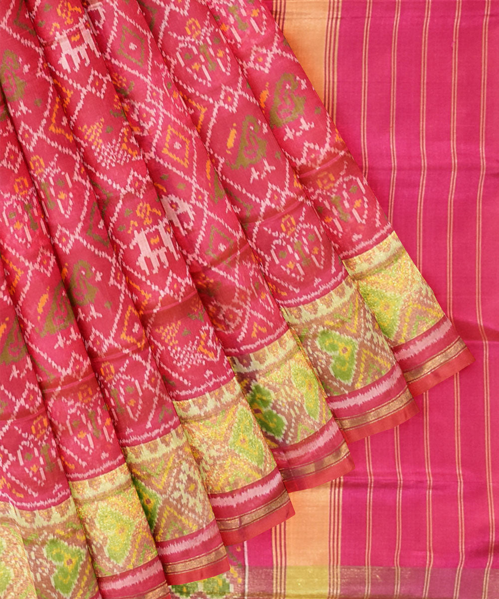 Pink hand loom patola silk saree