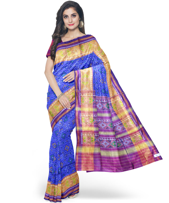 Deep blue purple handwoven patola silk saree