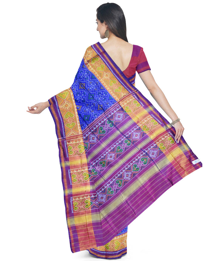 Deep blue purple handwoven patola silk saree