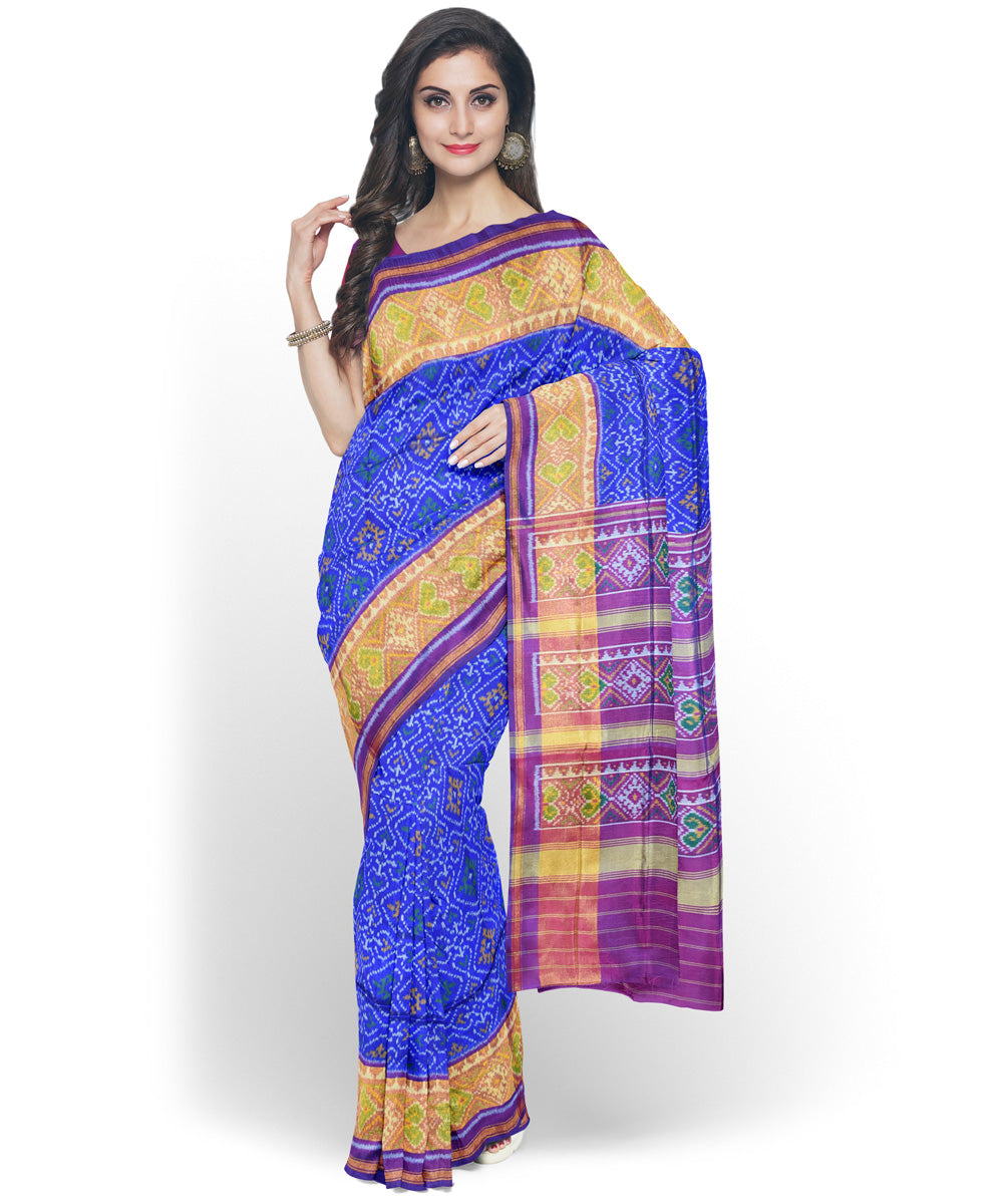 Deep blue purple handwoven patola silk saree