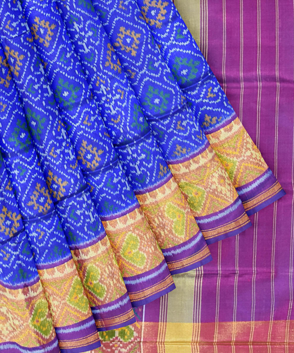 Deep blue purple handwoven patola silk saree