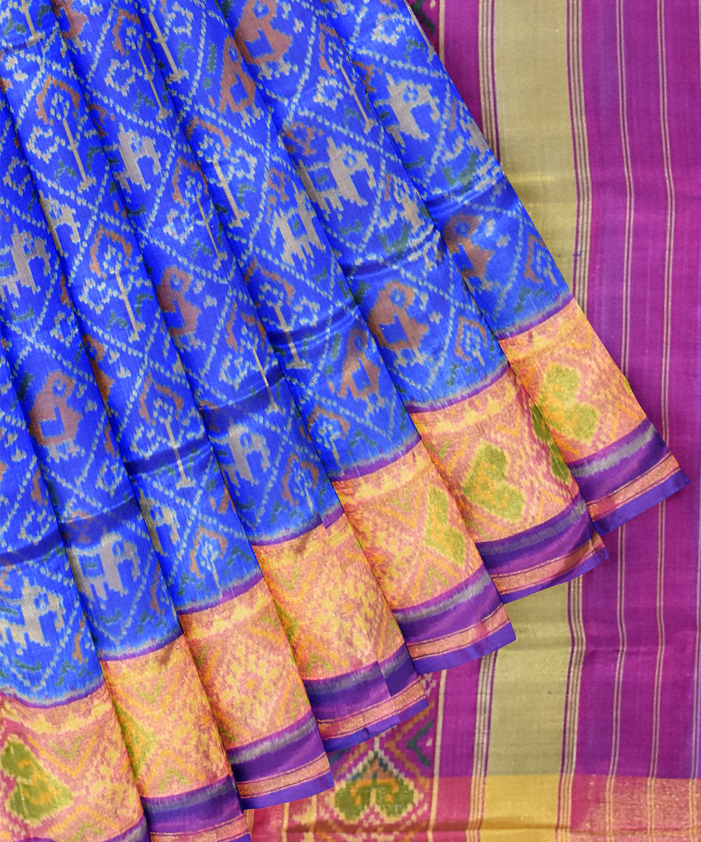 Deep blue purple hand woven patola silk saree