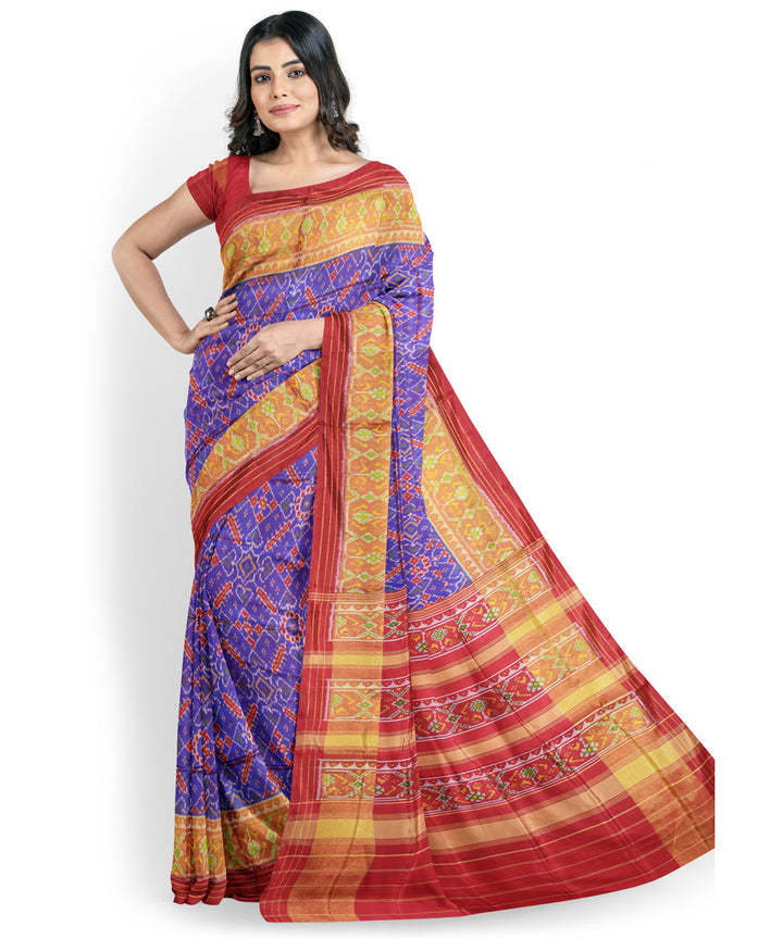 Navy blue red handwoven patola silk saree