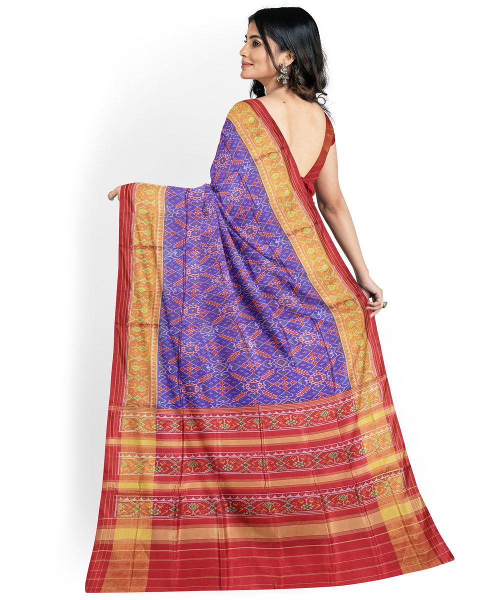 Navy blue red handwoven patola silk saree