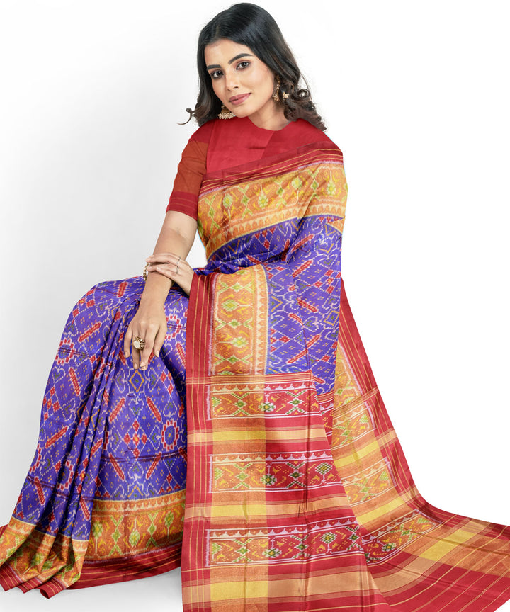 Navy blue red handwoven patola silk saree