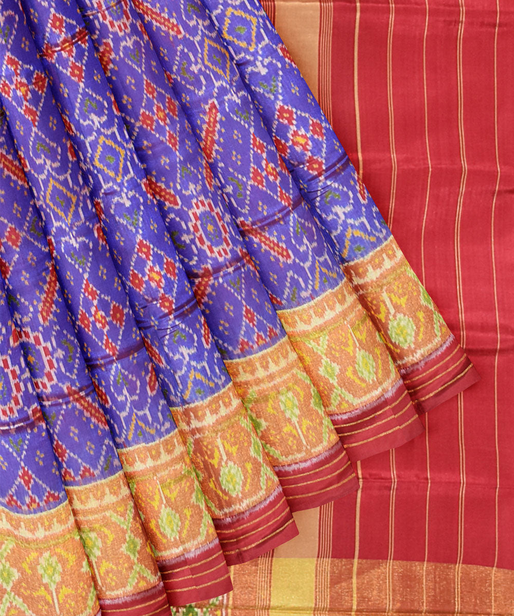 Navy blue red handwoven patola silk saree