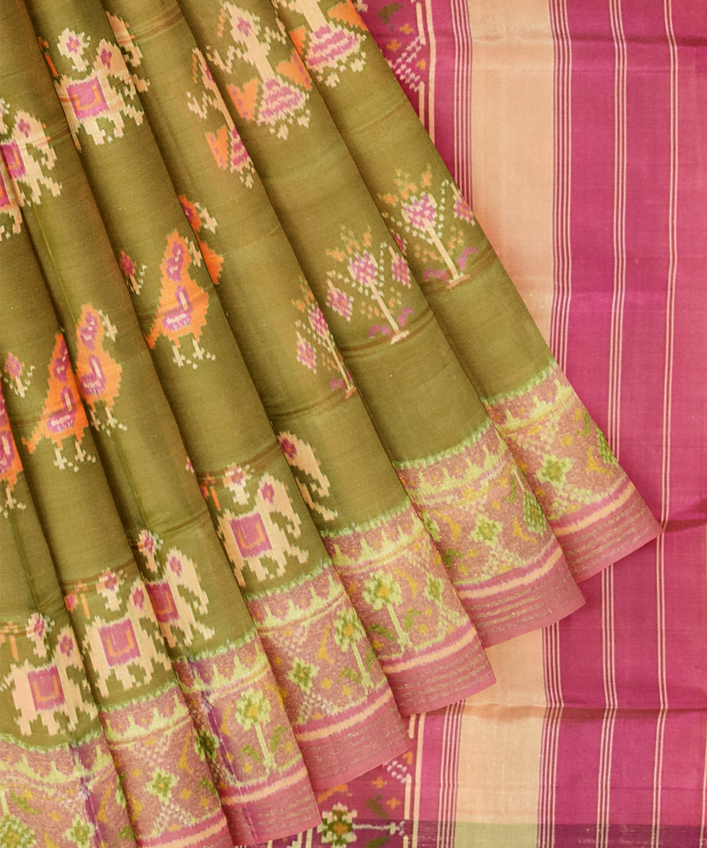 Mehendi green purple handwoven patola silk saree