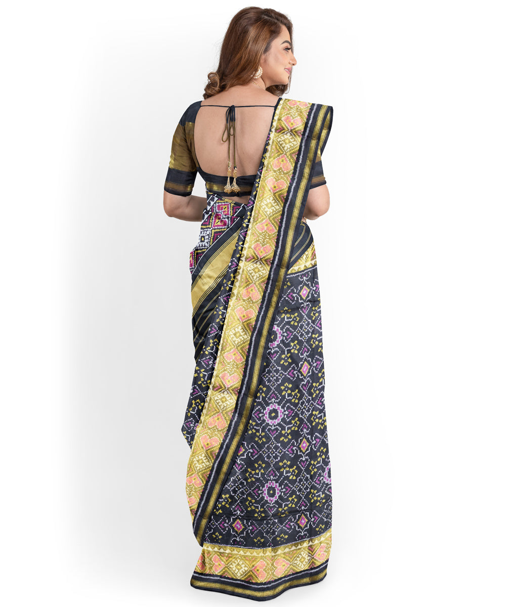 Black hand woven patola silk saree