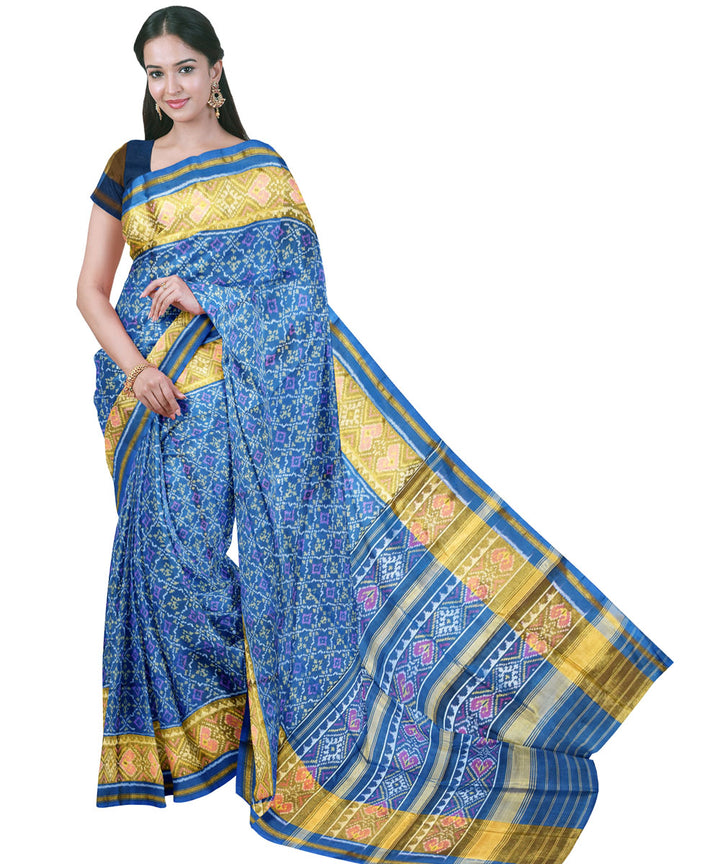 Deep blue hand woven patola silk saree