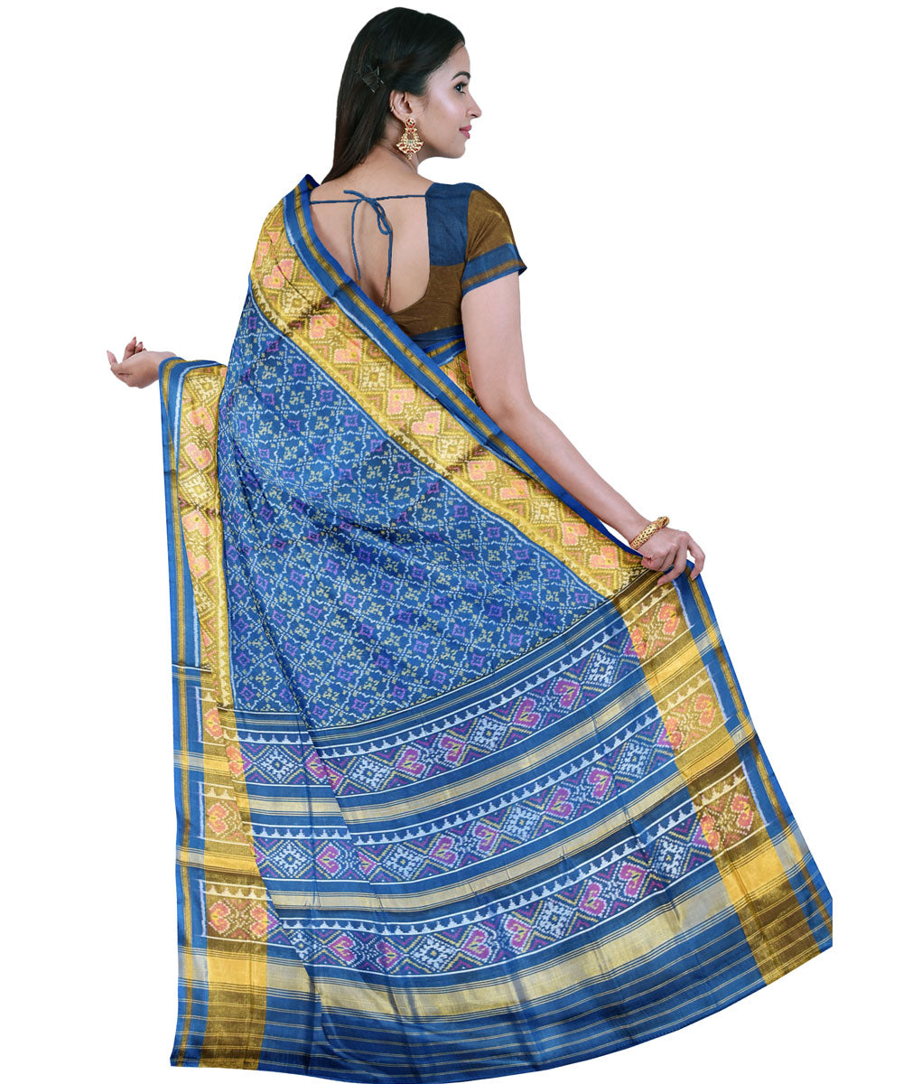 Deep blue hand woven patola silk saree