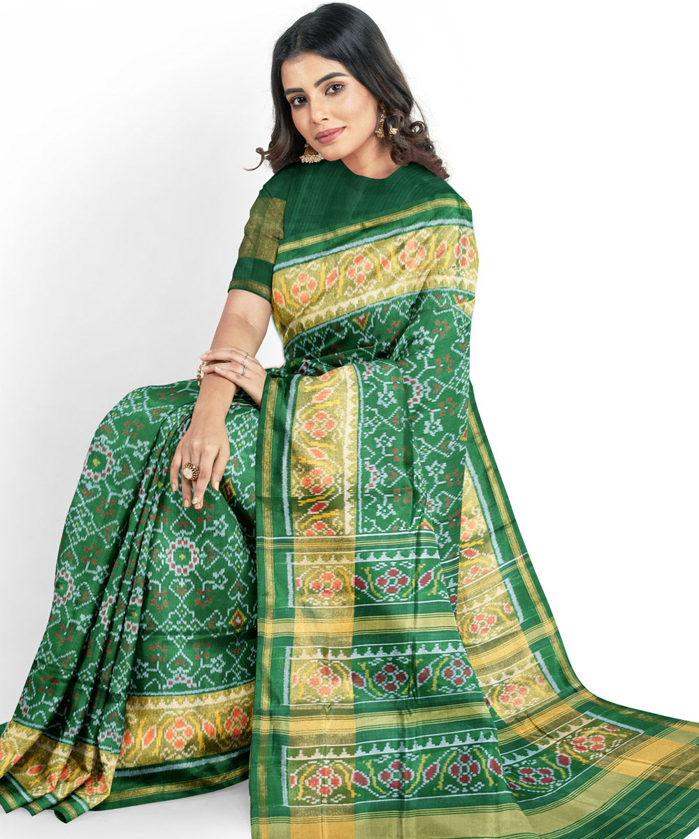 Dark green handloom patola silk saree
