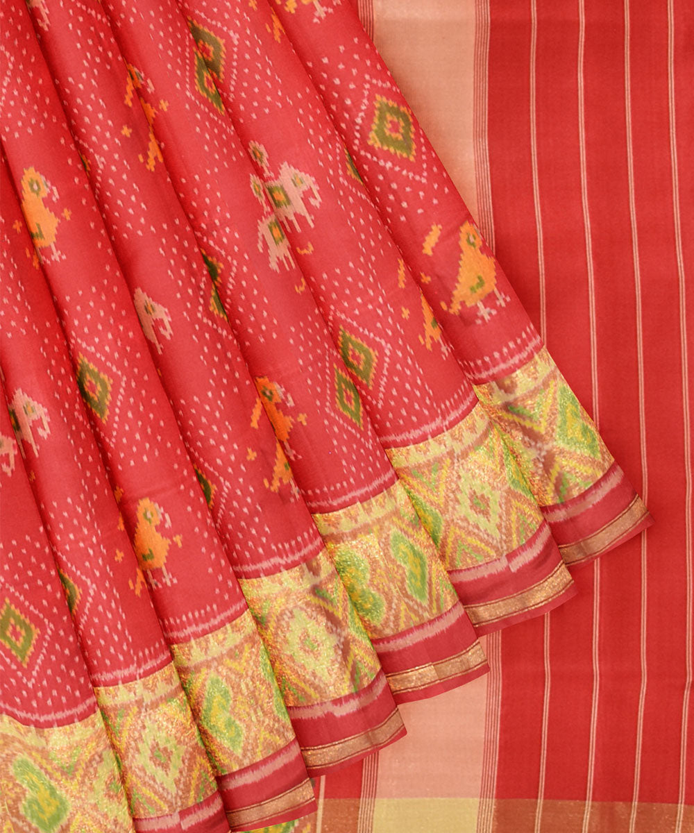 Apple red handwoven patola silk saree