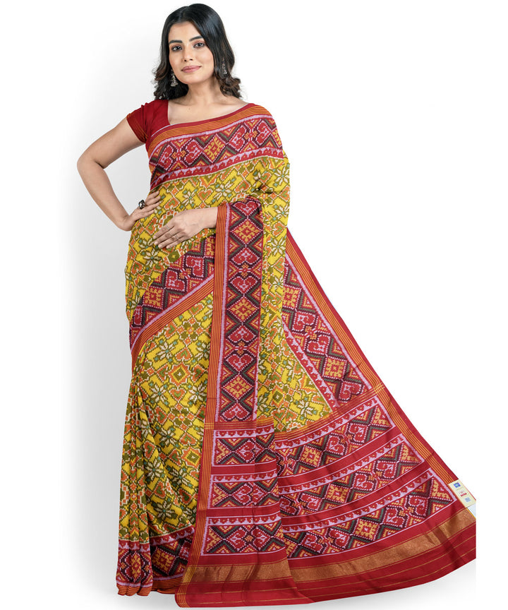 Yellow red handwoven patola silk saree