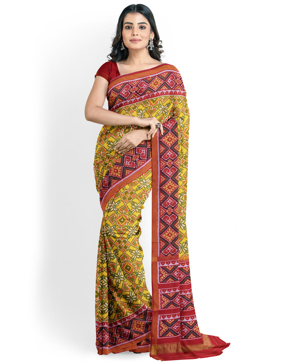 Yellow red handwoven patola silk saree