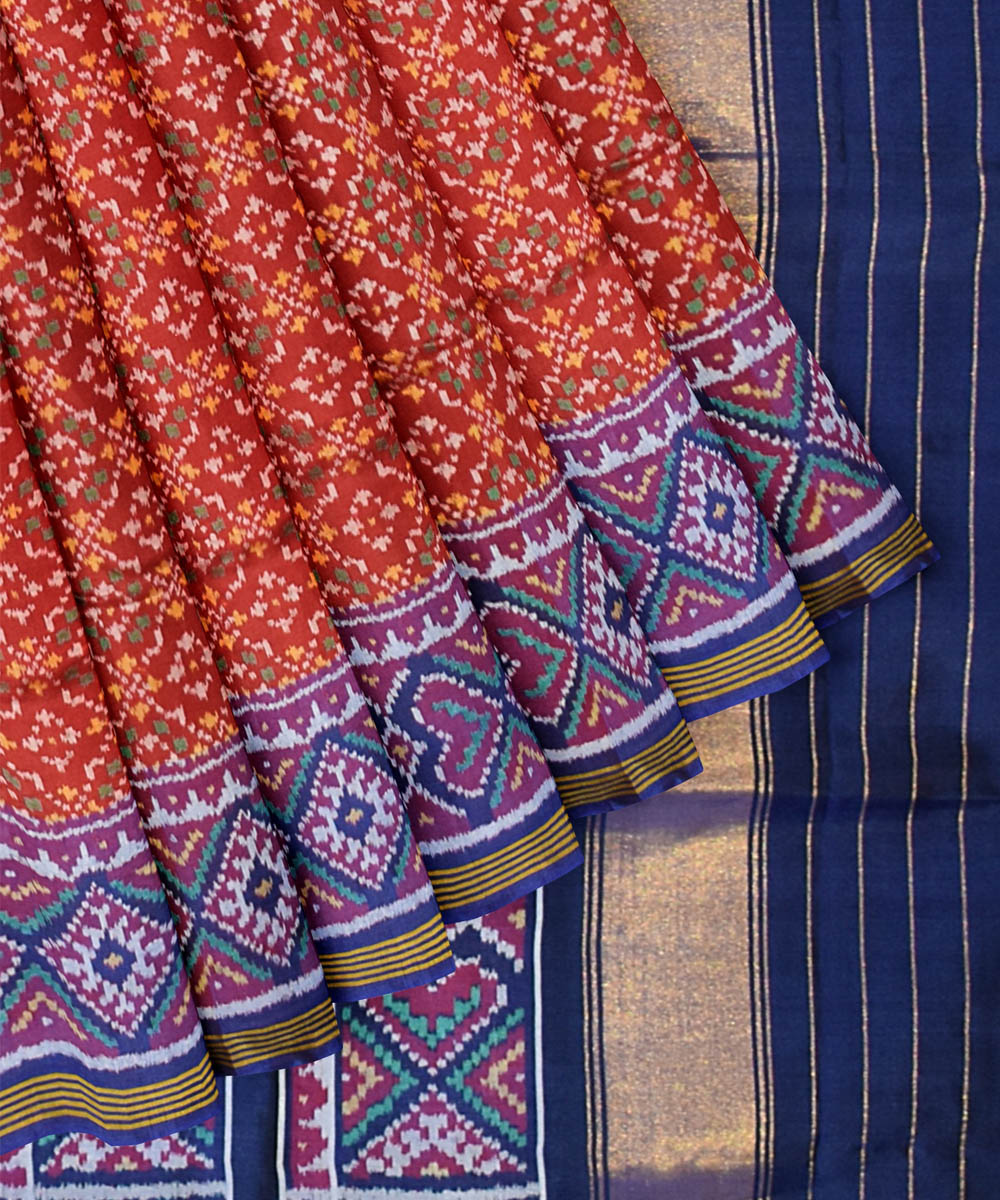 Maroon blue handwoven patola silk saree