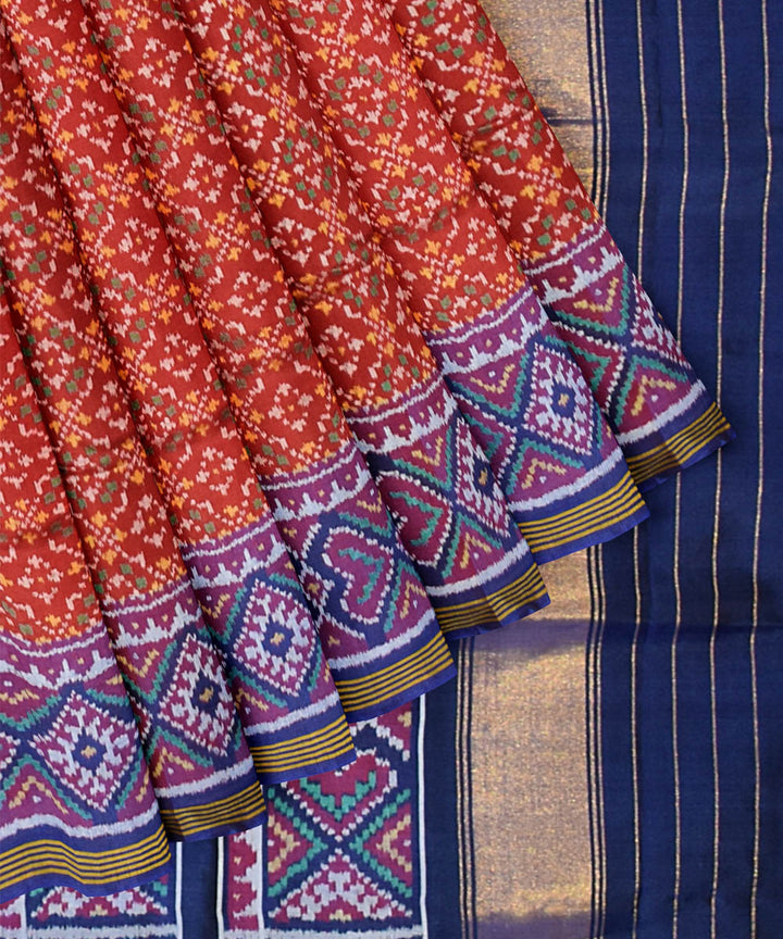 Maroon blue handwoven patola silk saree