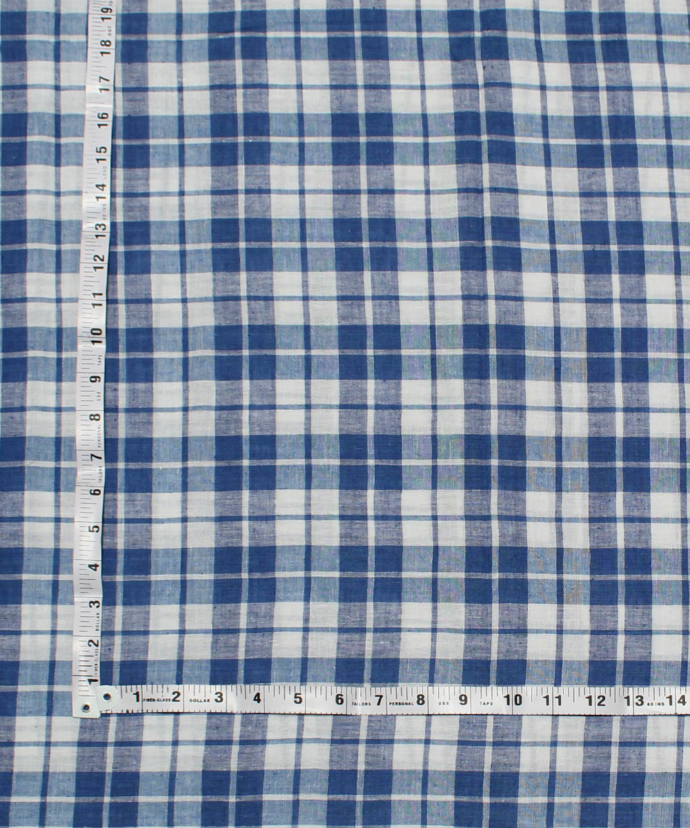 0.4m Checks blue and white handwoven cotton fabric