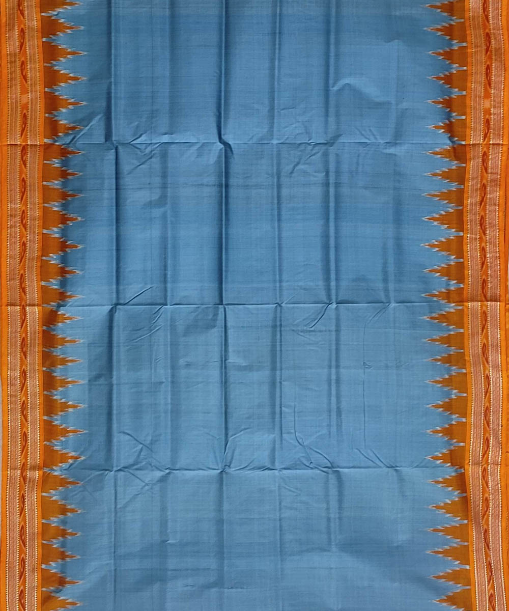 Sky blue orange handwoven khandua silk saree