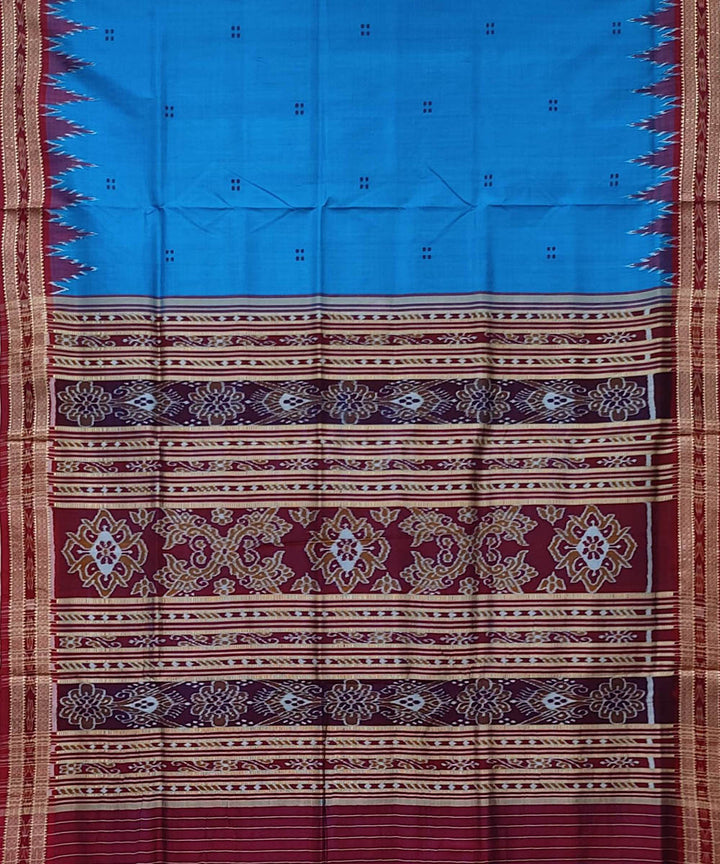Sky blue maroon handwoven khandua silk saree