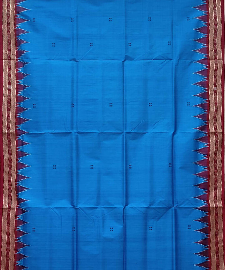 Sky blue maroon handwoven khandua silk saree
