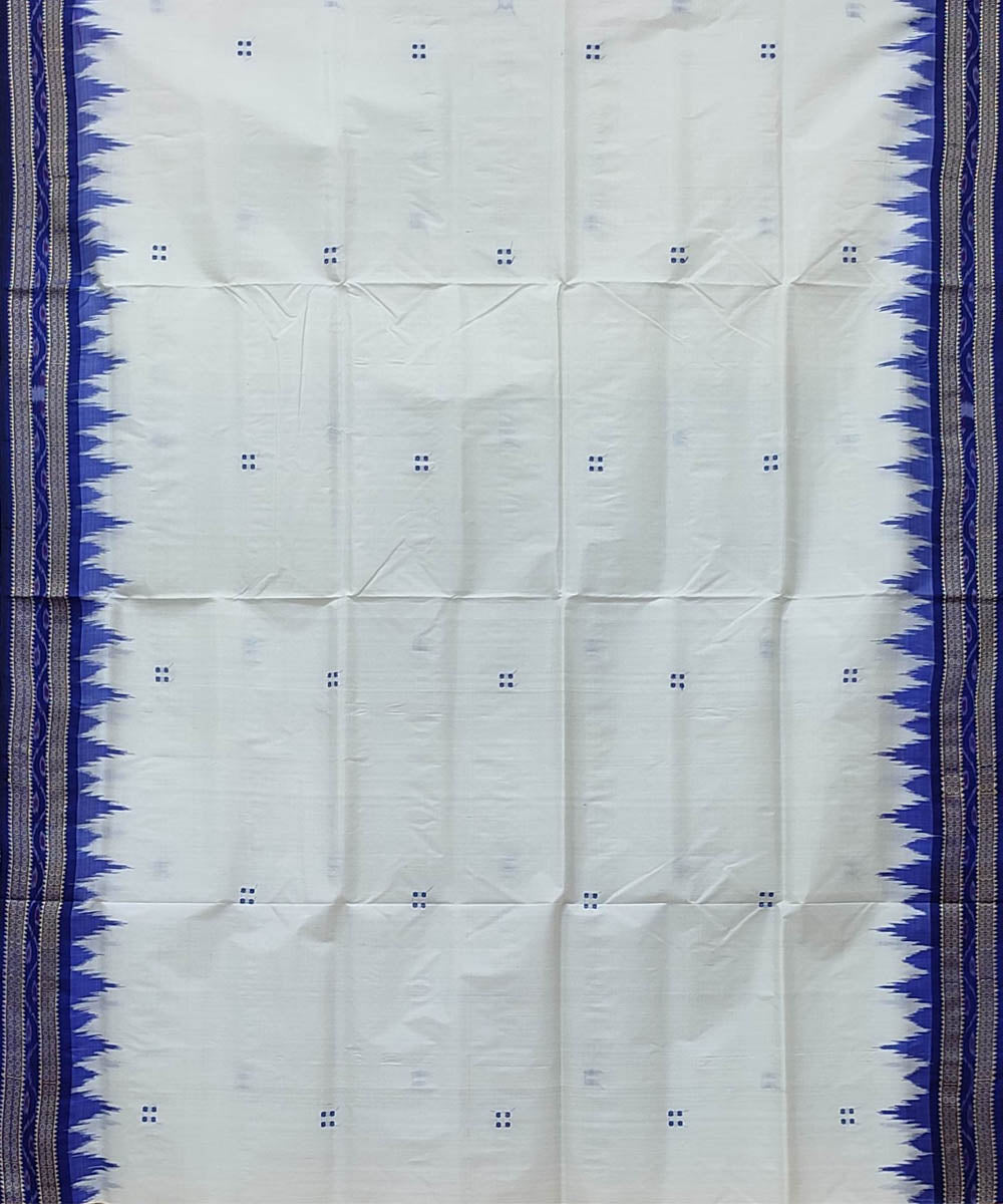 White indigo handwoven khandua silk saree